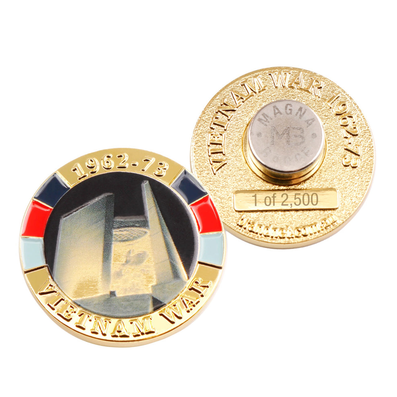 This bright and stunning MagnaBadge™ features the iconic Vietnam Veterans Memorial on Anzac Parade Canberra, enhanced with popping service colours, on a gold-plated badge. Don't put holes in your lapels, with a MagnaBadge™ you can easily attach these beautiful badges to your clothing with an easy-to-use magnet on the reverse.  www.moralepatches.com.au