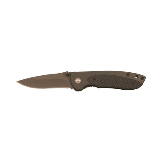 This Whitby Knife features a sleek aluminium handle with a striking carbon fibre effect, paired with a durable stainless steel blade measuring 6.35cm (2.5"). Compact and lightweight at 79g, it closes to just 8.9cm (3.5") for easy portability. Designed for convenience, it includes a lanyard hole, pocket clip, and thumb stud, making it a reliable and practical tool for everyday use. www.moralepatches.com.au
