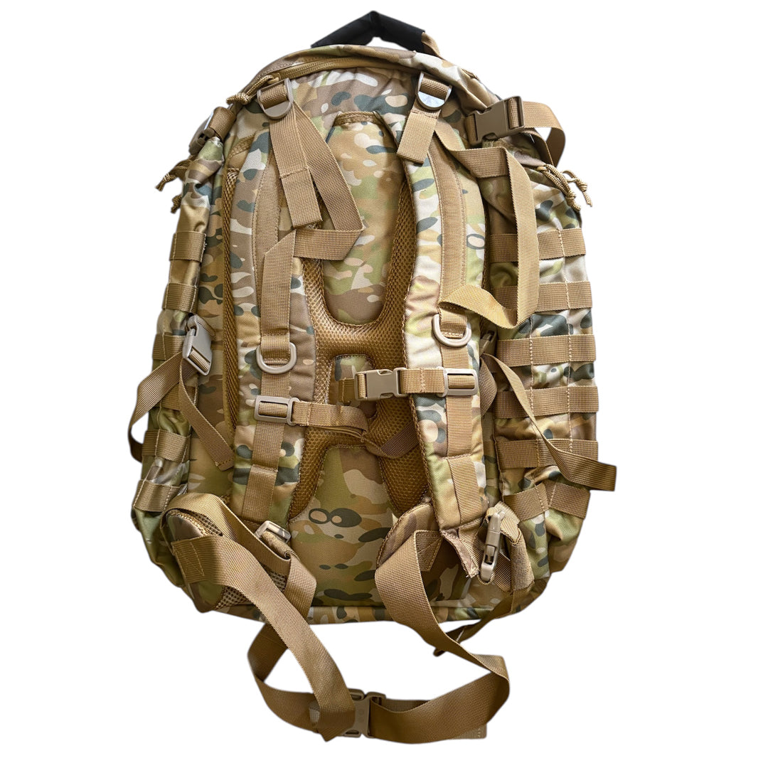 The AMCU Tactical 45LT Patrol Pack is designed for 2-3 day missions, featuring two main compartments for efficient gear organization. It includes a front pocket with an internal organizer, a dedicated hydration pocket, and a protective pouch for sunglasses. Equipped with MOLLE webbing on the sides and front, plus a top carry handle and adjustable chest straps, this pack offers versatile carrying options. www.moralepatches.com.au