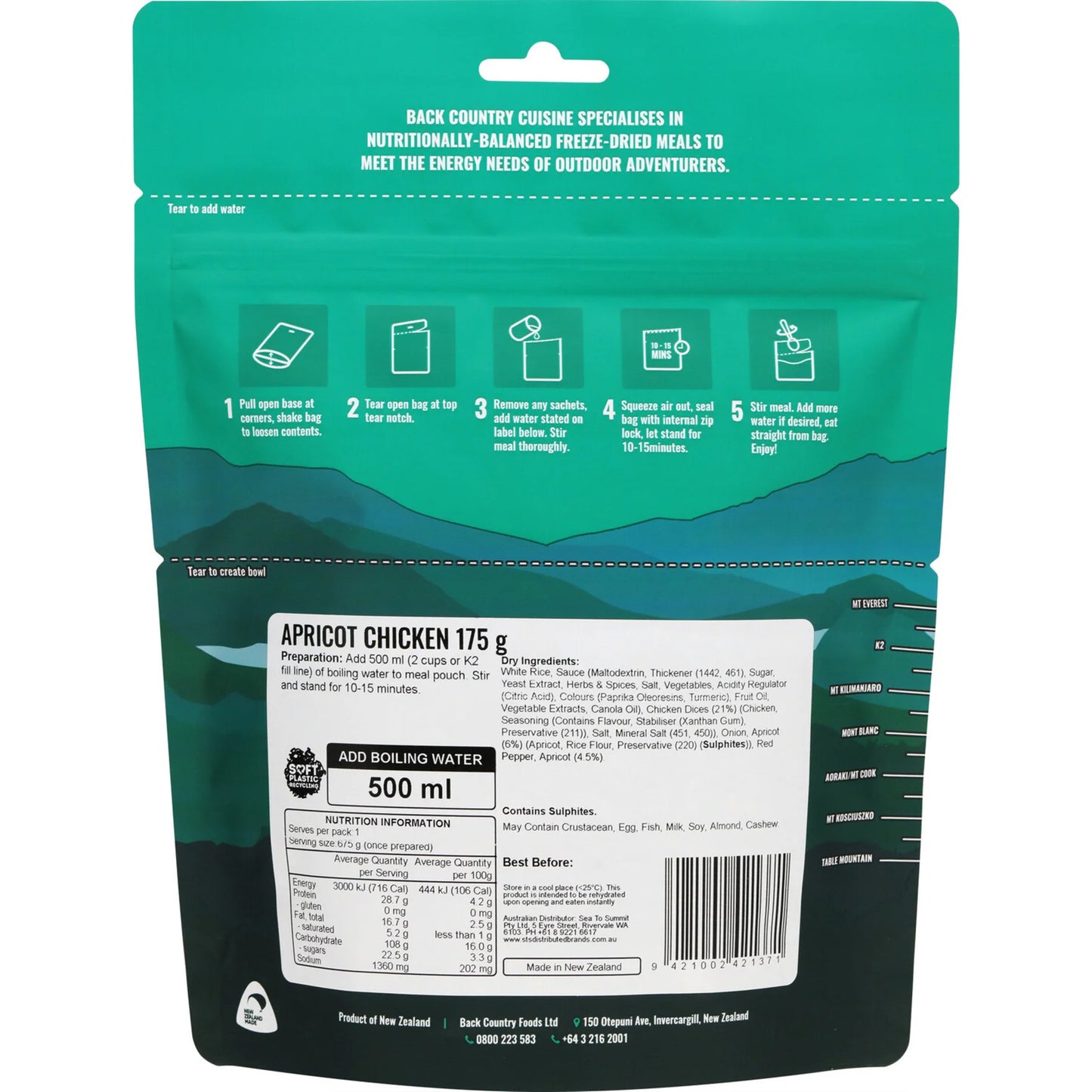 Back Country Cuisine Freeze Dried Meal Apricot Chicken