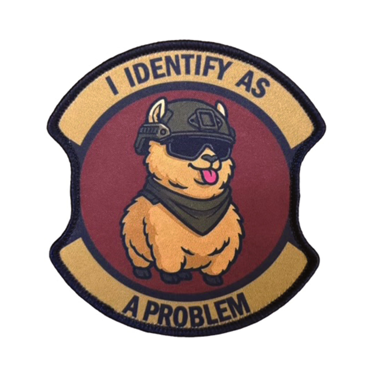 I Identify As A Problem Embroidery Morale Patch - Stealth Ops Gear, measuring 9x8cm, is a striking and durable addition to personalize your gear with style and toughness. www.moralepatches.com.au