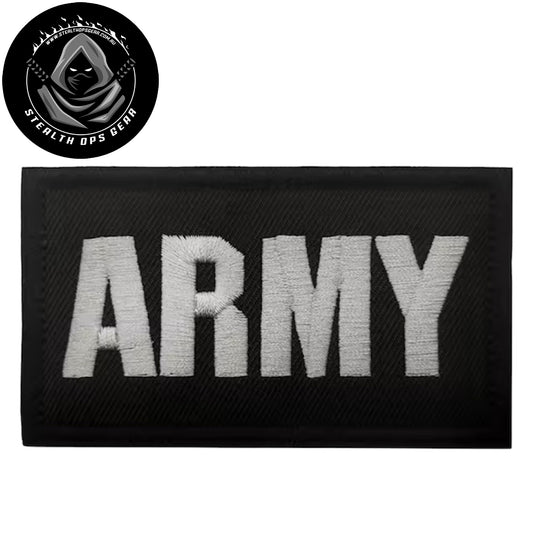Unleash your creativity with the Army Black Embroidery Printed Patch Hook &amp; Loop - Stealth Ops Gear! Measuring 9x5.5cm and featuring a beautifully embroidered design and secure hook &amp; loop backing, this patch is a must-have for any collector. www.moralepatches.com.au