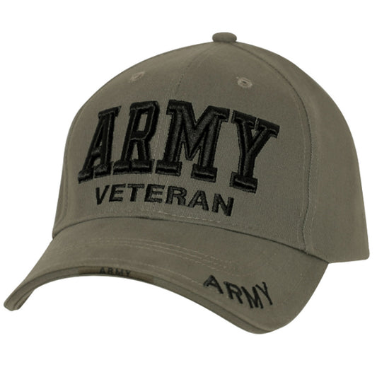 Deluxe Army Veteran Cap features large embroidered “Army Veteran” text on the front and upper brim. www.moralepatches.com.au