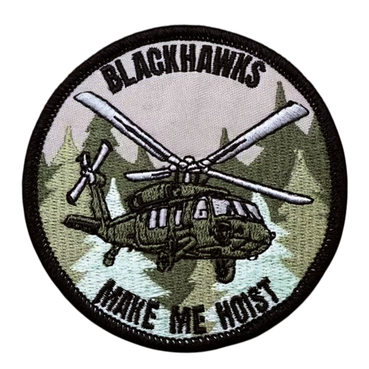 Unleash your creativity with the Blackhawks Make Me Hoist Embroidery Printed Patch Hook &amp; Loop! Measuring 8cm and featuring a beautifully embroidered design and secure hook &amp; loop backing, this patch is a must-have for any collector. www.moralepatches.com.au