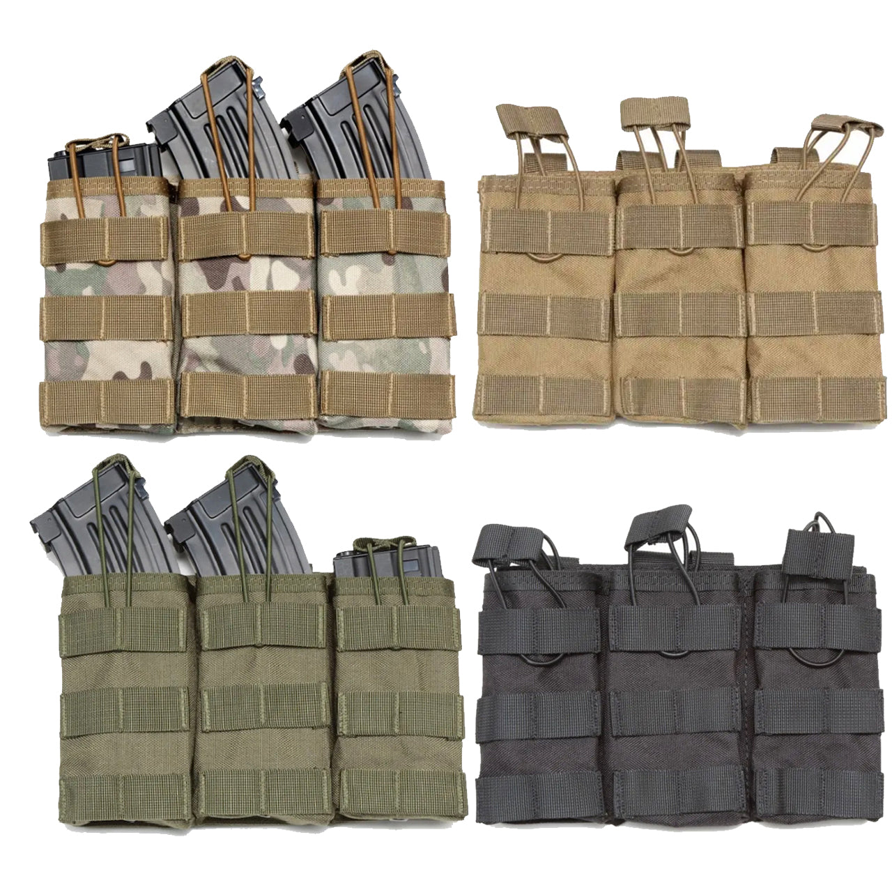 Experience the convenience of the Airsoft Combat Triple Mag Pouch! With a simple open-top design and elastic bungee cord fasteners featuring easy pull tabs, it's hassle-free to carry your magazines. www.moralepatches.com.au