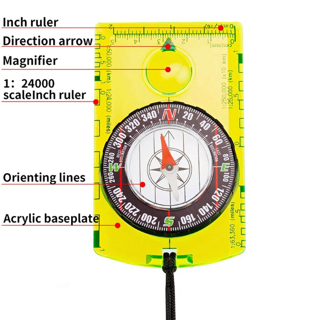 Outdoor Compass Multifunction High Accuracy Arcylic Orienteering Compa ...