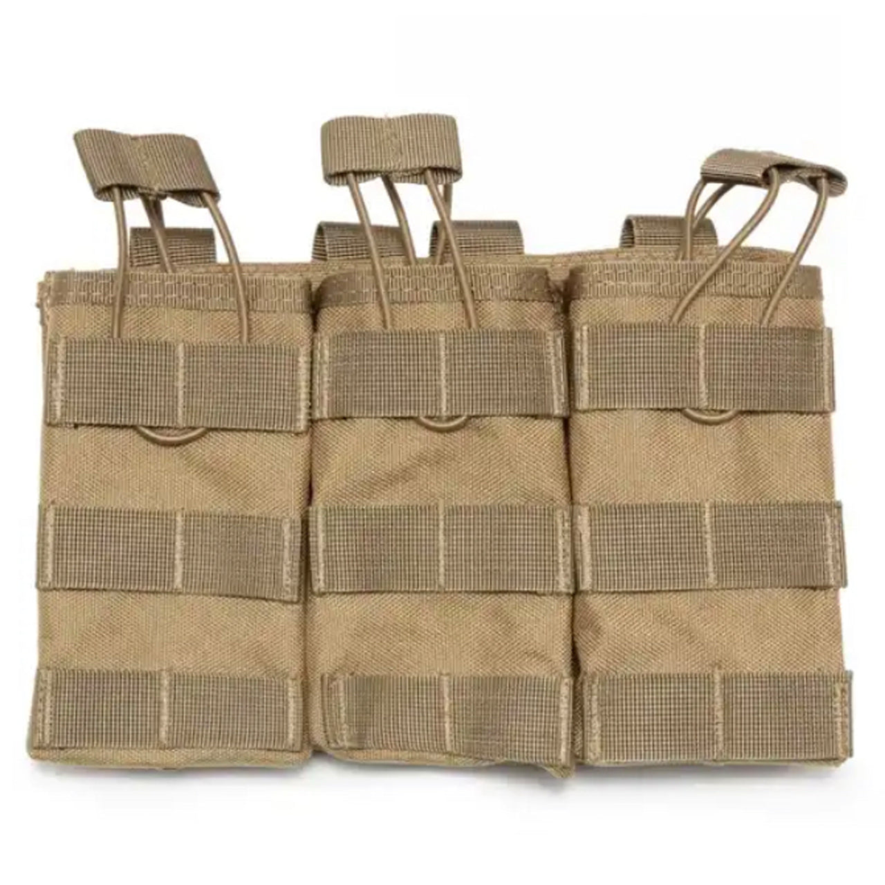 Experience the convenience of the Airsoft Combat Triple Mag Pouch! With a simple open-top design and elastic bungee cord fasteners featuring easy pull tabs, it's hassle-free to carry your magazines. www.moralepatches.com.au