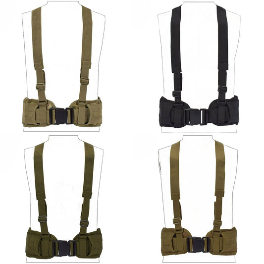 Boasting three rows of MOLLE-designed webbing straps for easy pouch attachment, the Cross Harness Platform is a lightweight, low-profile option with adjustable waist straps (34-64 inches) and easy-release, high-quality buckles. www.moralepatches.com.au black coyote multicam od green