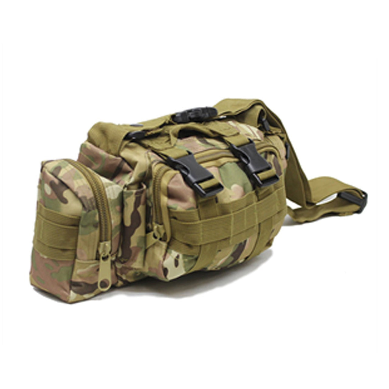Multi-purpose bum bag Side and front pockets MOLLE fitting Top compression strap/handle Main Compartment Heavy duty 900D fabric 5LT capacity Enjoy the convenience of a hands-free carrying option with the MOLLE fitting, www.moralepatches.com.au