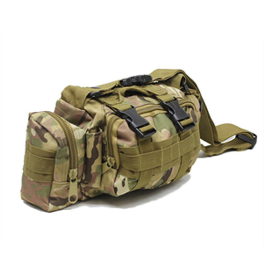 Multi-purpose bum bag Side and front pockets MOLLE fitting Top compression strap/handle Main Compartment Heavy duty 900D fabric 5LT capacity Enjoy the convenience of a hands-free carrying option with the MOLLE fitting, www.moralepatches.com.au