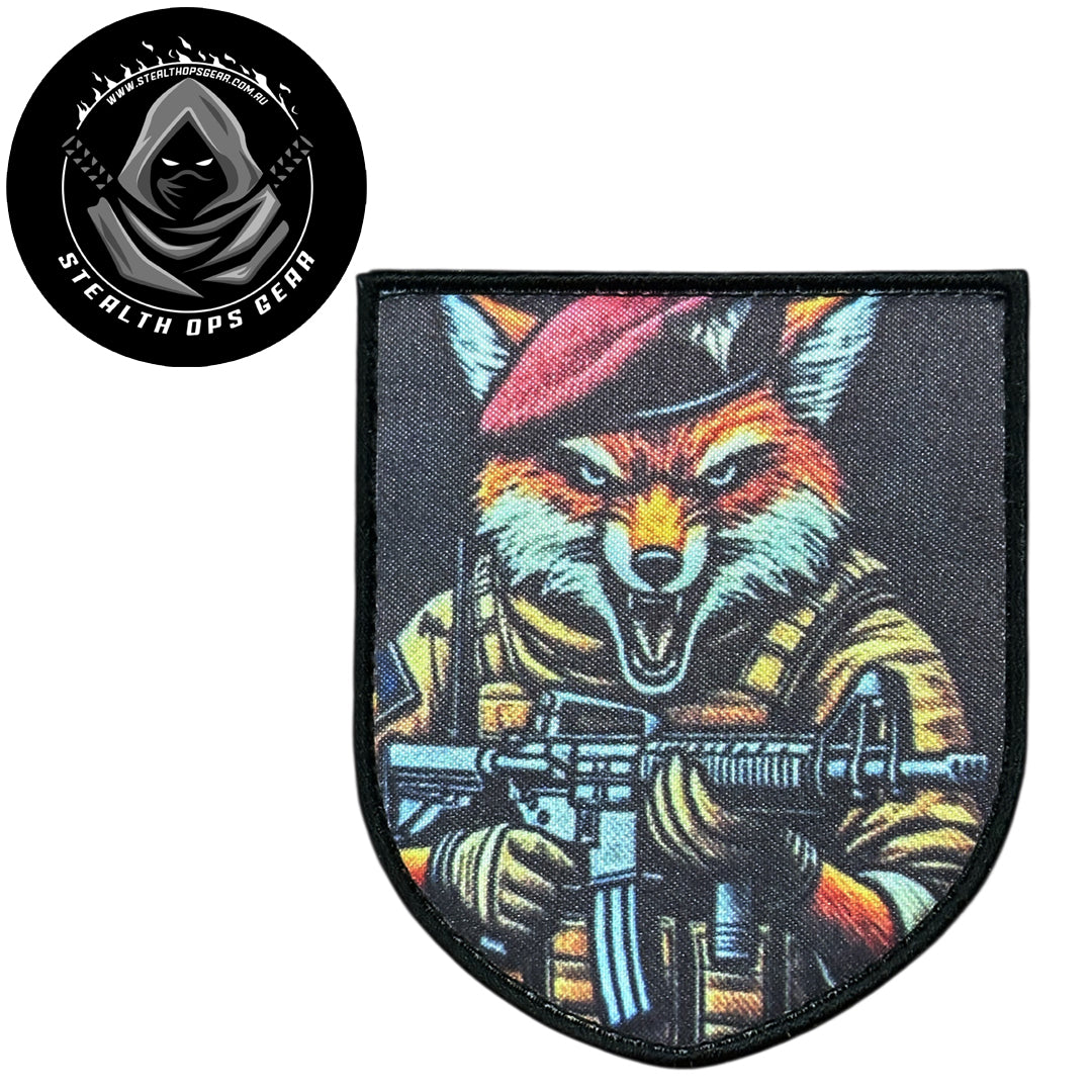 Unleash your creativity with the Fox Commando Embroidery Patch Hook &amp; Loop Stealth Ops Gear! Measuring 8.7x7.4cm and featuring a beautifully embroidered design and secure hook &amp; loop backing, this patch is a must-have for any collector. www.moralepatches.com.au