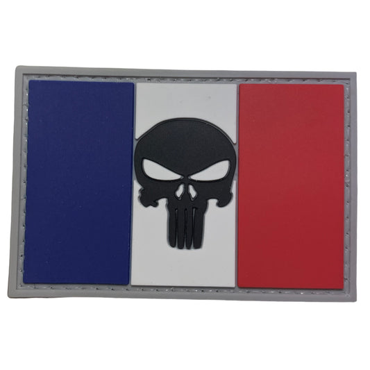 French Flah with Skull PVC Patch, Velcro backed Badge. Great for attaching to your field gear, jackets, shirts, pants, jeans, hats or even create your own patch board.  Size: 7.5x5cm www.moralepatches.com.au