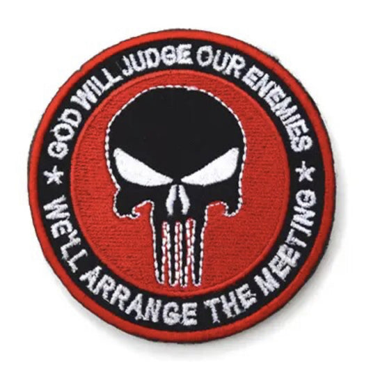 Experience the power and impact of God Will Judge Our Enemies Embroidery Velcro Backed Patch Red in a compact 8cm size. Don't underestimate the potential of this patch - it's the perfect addition to any outfit or accessory. Order now and discover the endless possibilities! www.moralepatches.com.au