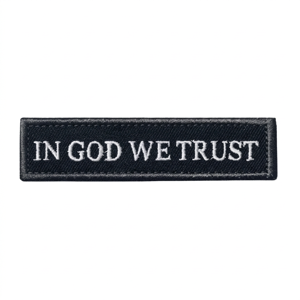 In God We Trust black embroidered patch with white lettering on a white background www.moralepatches.com.au