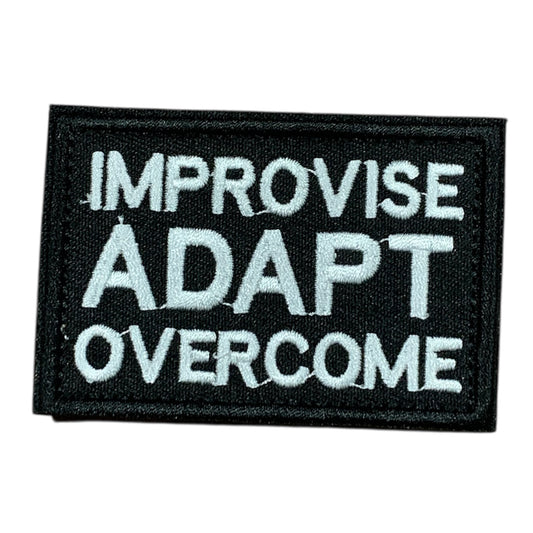 Unleash your creativity with the Improvise, Adapt, Overcome Embroidery Patch Hook &amp; Loop! Measuring 8x5.5cm and featuring a beautifully embroidered design and secure hook &amp; loop backing, this patch is a must-have for any collector. www.moralepatches.com.au