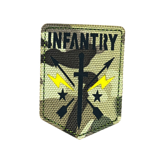 Make a bold statement with the Infantry Laser Cut Multicam Patch. This striking 4.7x6.5cm patch features laser-cut precision detailing that demands attention. Backed with both hook and loop fasteners, it's ready to attach to tactical gear, backpacks, or uniforms instantly. www.moralepatches.com.au