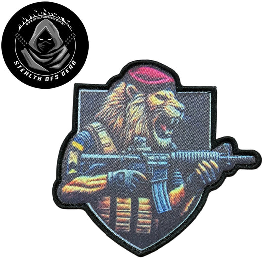 Unleash your creativity with the Lion Commando Embroidery Patch Hook &amp; Loop Stealth Ops Gear! Measuring 8.7x8.6cm and featuring a beautifully embroidered design and secure hook &amp; loop backing, this patch is a must-have for any collector. www.moralepatches.com.au