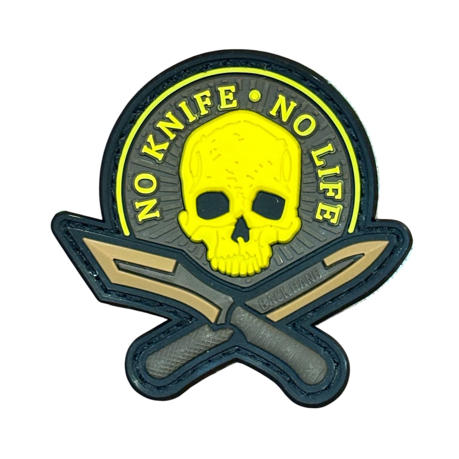 Make a bold statement with the No knife PVC Morale Patch Hook &amp; Loop. This striking 6.5x6cm patch features laser-cut precision detailing that demands attention. Backed with both hook and loop fasteners, it's ready to attach to tactical gear, backpacks, or uniforms instantly. www.moralepatches.com.au