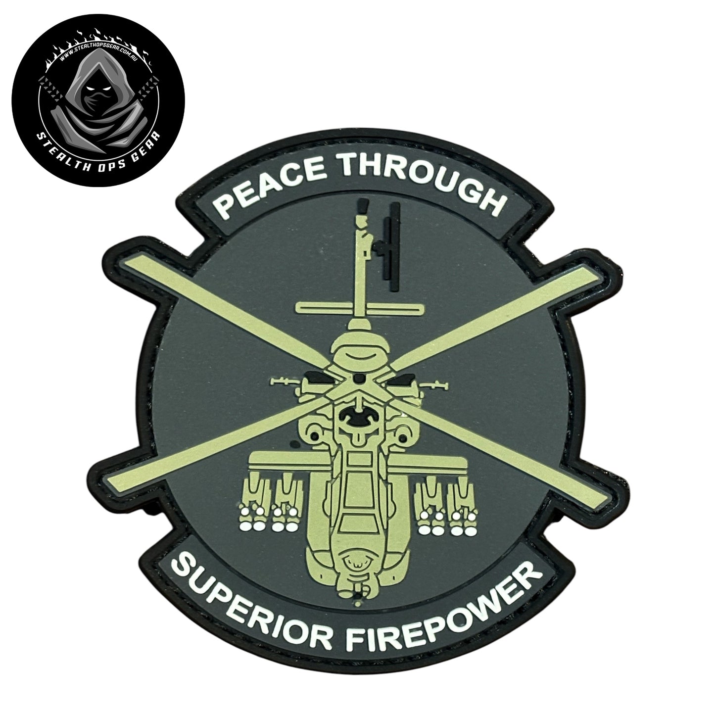 Peace Through Firepower PVC Morale Patch by Stealth Ops Gear. This bold PVC morale patch delivers attitude and authenticity to your tactical gear, backpack, or everyday carry. At 9x9cm, it's sized perfectly for visibility without overwhelming your setup.  www.moralepatches.com.au