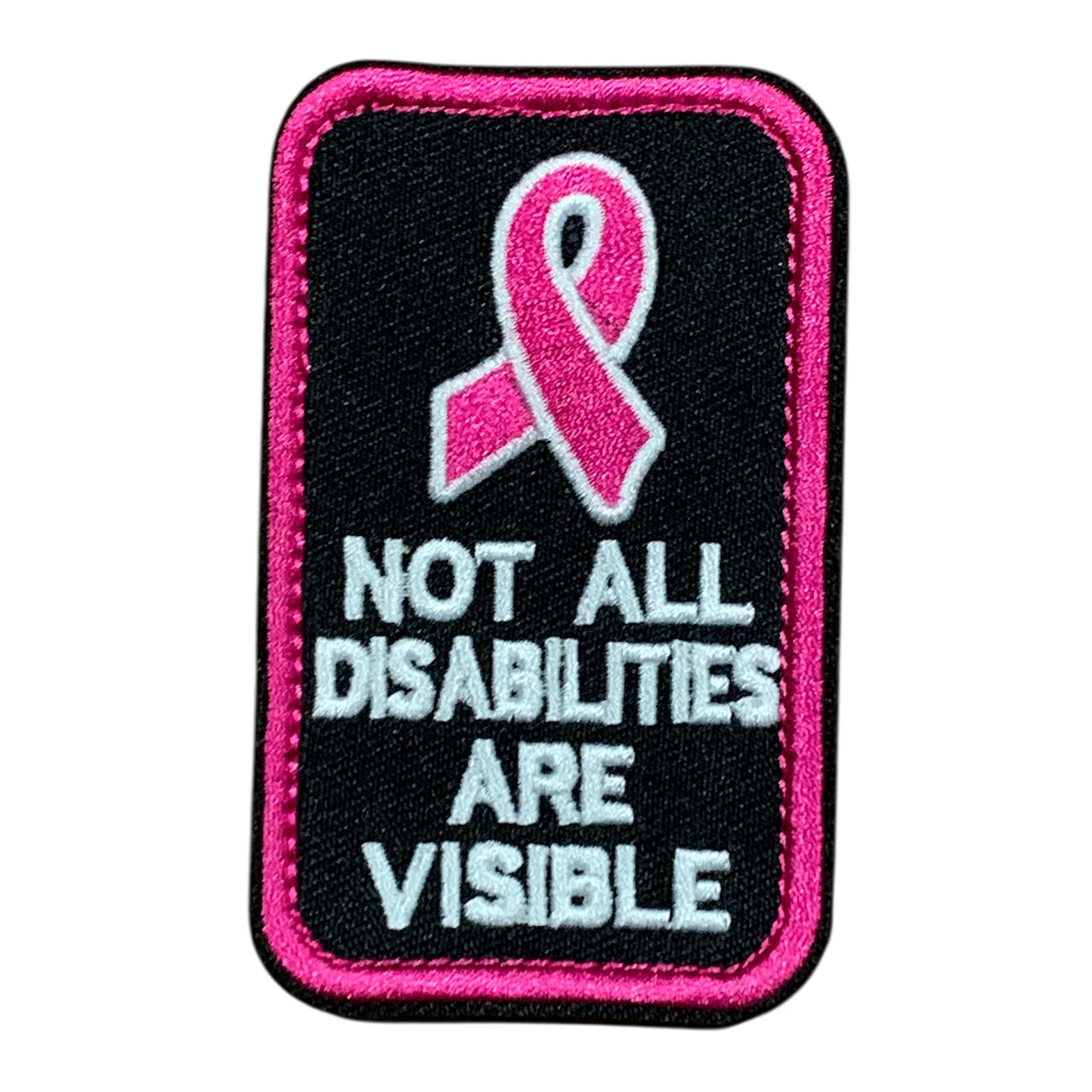 Unleash your creativity with the Not All disabilities Are Visible Patch Hook &amp; Loop! Measuring 9x5.5cm and featuring a beautifully embroidered design and secure hook &amp; loop backing, this patch is a must-have for any collector. www.moralepatches.com.au