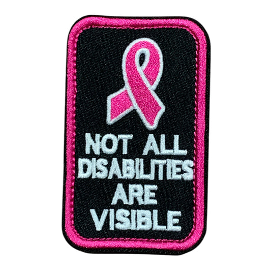 Unleash your creativity with the Not All disabilities Are Visible Patch Hook &amp; Loop! Measuring 9x5.5cm and featuring a beautifully embroidered design and secure hook &amp; loop backing, this patch is a must-have for any collector. www.moralepatches.com.au