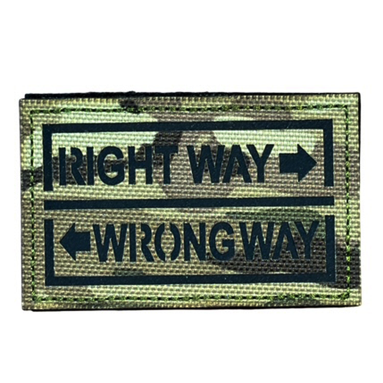 Make a bold statement with the Right Way Wrong Way Laser Cut Multicam Patch. This striking 8x5cm patch features laser-cut precision detailing that demands attention. Backed with both hook and loop fasteners, it's ready to attach to tactical gear, backpacks, or uniforms instantly. www.moralepatches.com.au