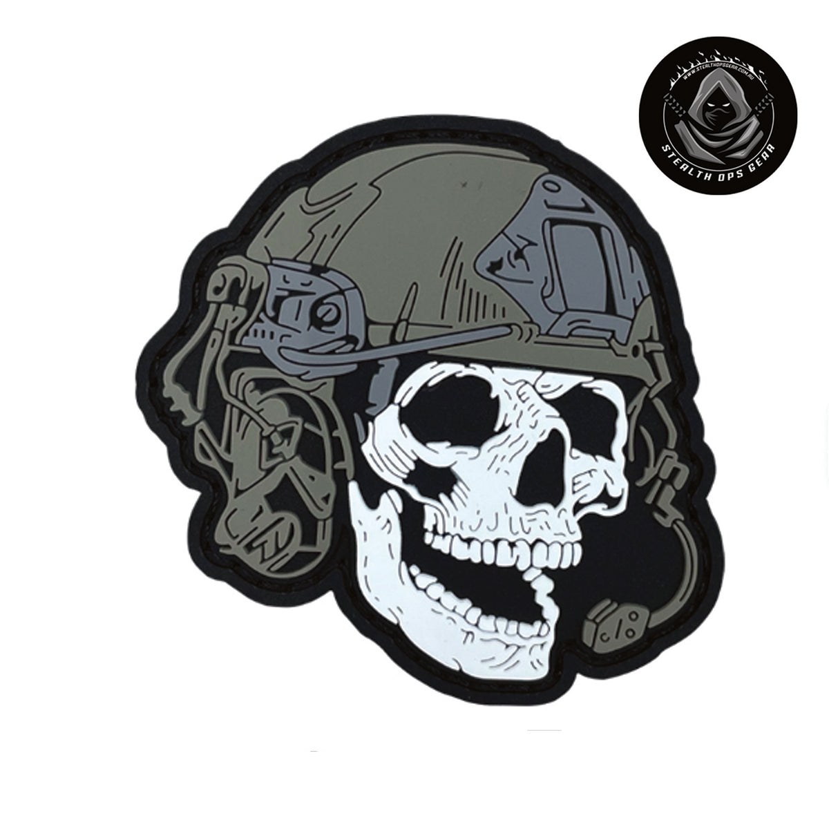 Pilot Skull Morale Patch PVC - Stealth Ops Gear. This bold PVC morale patch delivers attitude and authenticity to your tactical gear, backpack, or everyday carry. At 7x7cm, it's sized perfectly for visibility without overwhelming your setup. www.moralepatches.com.au