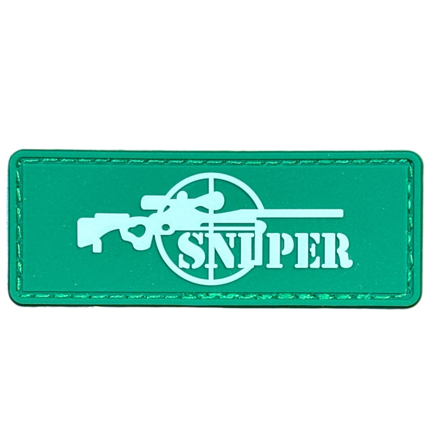 Make a bold statement with the Sniper PVC Green Morale Patch Hook &amp; Loop. This striking 8x3cm patch features laser-cut precision detailing that demands attention. Backed with both hook and loop fasteners, it's ready to attach to tactical gear, backpacks, or uniforms instantly. www.moralepatches.com.au