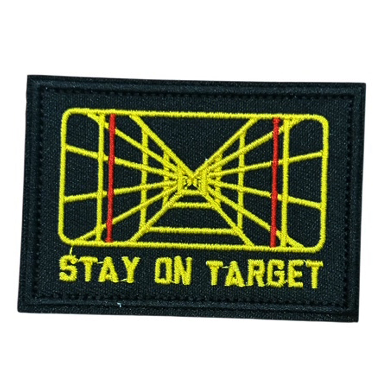 Stay On Target Screen Embroidery Morale Patch - Stealth Ops Gear, measuring 8x5.5cm, is a striking and durable addition to personalize your gear with style and toughness. www.moralepatches.com.au