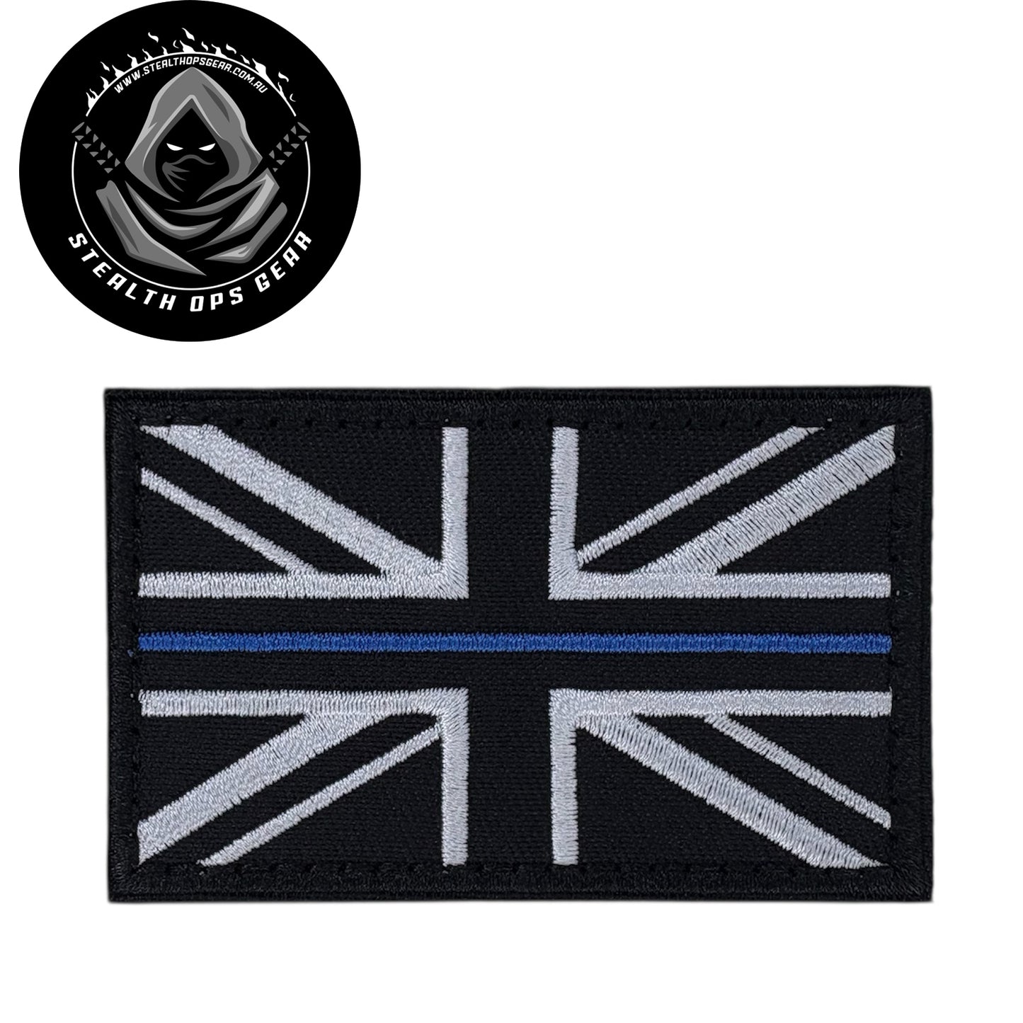 The UK Thin Blue Line Embroidery Morale Patch - Stealth Ops Gear , measuring 8x5cm, is a striking and durable addition to personalize your gear with style and toughness. Crafted with high-quality embroidery, this patch features a versatile Multicam pattern that blends seamlessly with various tactical and outdoor equipment. www.moralepatches.com.au