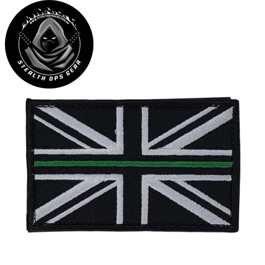 UK Thin Green Line Embroidery Morale Patch - Stealth Ops Gear, measuring 8x5cm, is a striking and durable addition to personalize your gear with style and toughness. Crafted with high-quality embroidery, this patch features a versatile pattern that blends seamlessly with various tactical and outdoor equipment. www.moralepatches.com.au