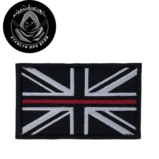 UK Thin Red Line Embroidery Morale Patch - Stealth Ops Gear, measuring 8x5cm, is a striking and durable addition to personalize your gear with style and toughness. Crafted with high-quality embroidery, this patch features a versatile pattern that blends seamlessly with various tactical and outdoor equipment. www.moralepatches.com.au