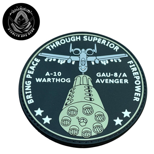 A-10 Warthog Peace Through Firepower PVC Morale Patch - Stealth Ops Gear. This bold PVC morale patch delivers attitude and authenticity to your tactical gear, backpack, or everyday carry.  www.moralepatches.com.au