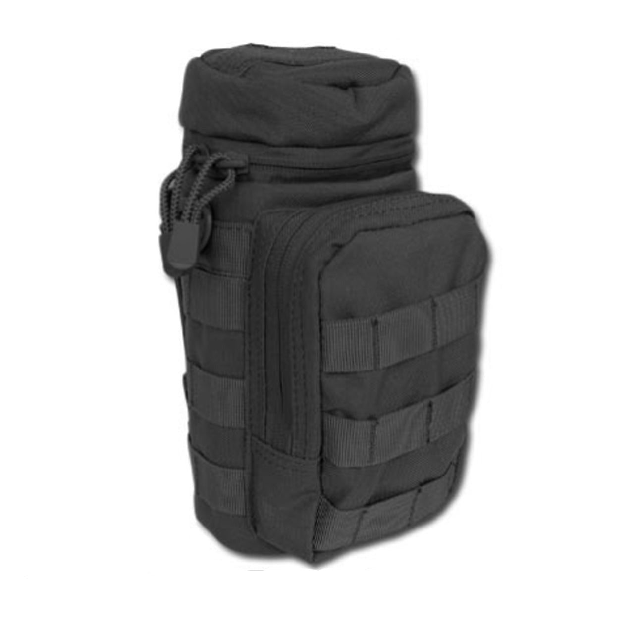 The MOLLE Compatible Water Bottle Pouch Elite is a versatile must-have! Attach it to a belt or bag using Molle straps, or have it over the shoulder with its D-rings. The cushioned main compartment, complete with a drainage hole and hydration hose port, prevents friction and adds insulation for your bottle. www.moralepatches.com.au