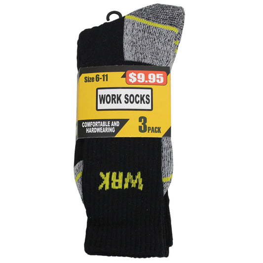 This 3-pack of work socks delivers exceptional comfort and support for work or hiking. Designed with shock-absorbing cushioning and firm support, they feature reinforced heels and toes to withstand tough use. Made from a durable blend of cotton, polyester, and elastane, these socks ensure lasting performance and comfort. www.moralepatches.com.au