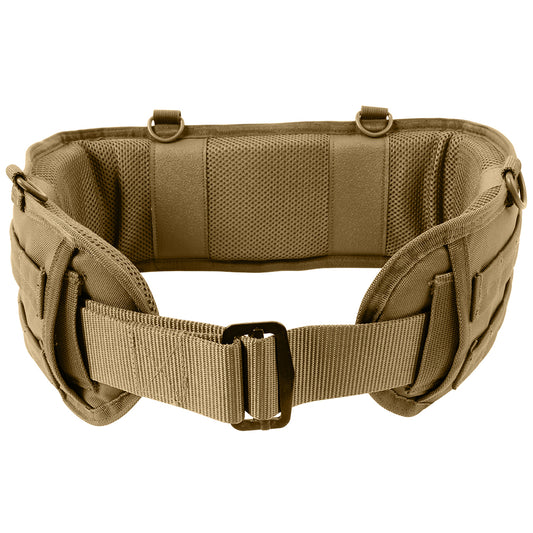 The Rothco Battle Belt is made of a polyester, padded, mesh material and features a non-slip interior (does not include inner belt), two rows of web loops on outer belt, 4 D-ring attachment points, and two openings for drop leg platform or holster.  Dimensions:   Medium = Length 40" Width 6" (Fits 30-34" Waist)  Large = Length 43" Width 6" (Fits 36-40" Waist) www.moralepatches.com.au