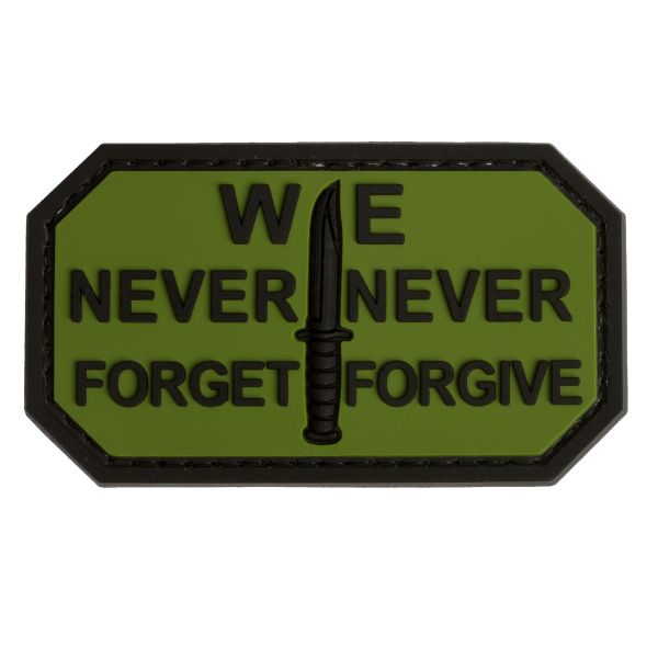 We Never Forget Never Forgive PVC Patch, Velcro backed Badge. Great for attaching to your field gear, jackets, shirts, pants, jeans, hats or even create your own patch board.  Size: 7x4cm 
