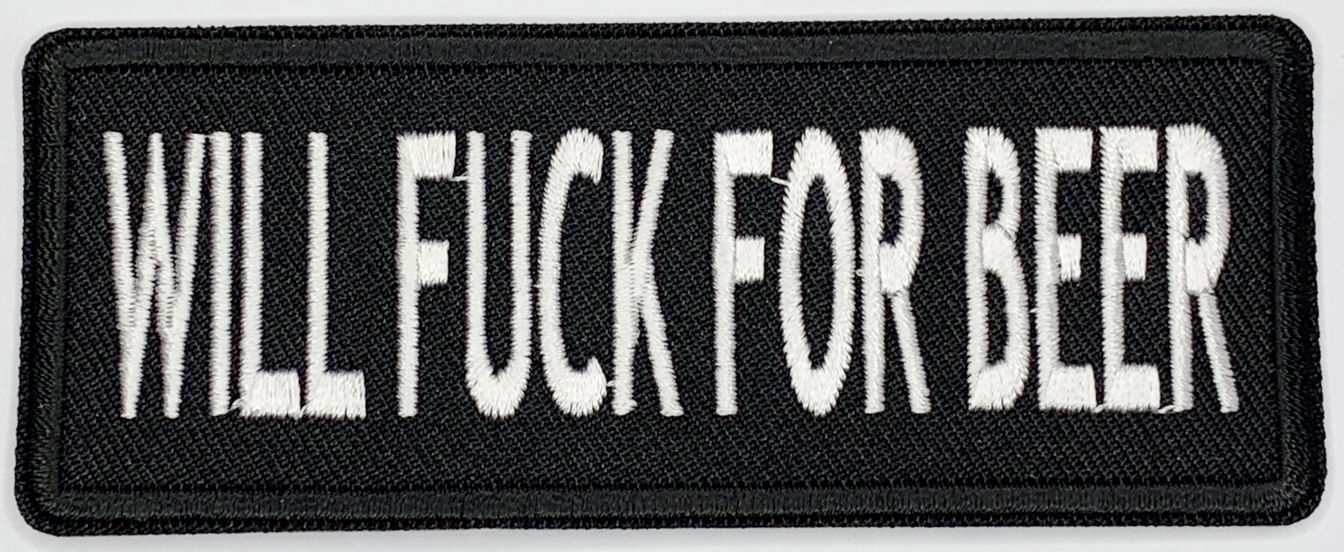 Will fuck for beer Iron On Patch. Great for attaching to your jackets, shirts, pants, jeans, hats.  Size: 10.4X4.1cm