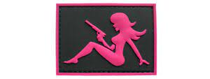 Mudflap Girl with Pistol on Right Hand PVC Patch, Velcro backed Badge. Great for attaching to your field gear, jackets, shirts, pants, jeans, hats or even create your own patch board.  Size: 7x5cm