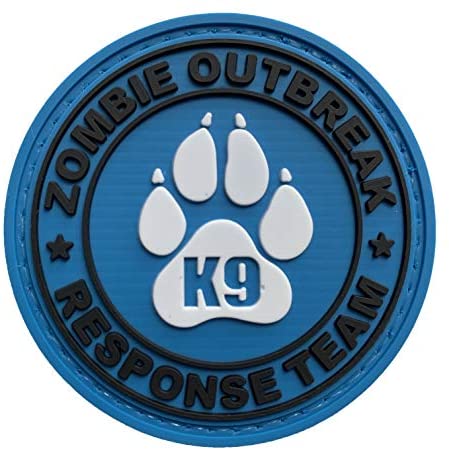 Zombie Outbreak Response Team with K9 Paw PVC Patch Blue, Velcro backed Badge. Great for attaching to your field gear, jackets, shirts, pants, jeans, hats or even create your own patch board.  Size: 6cm