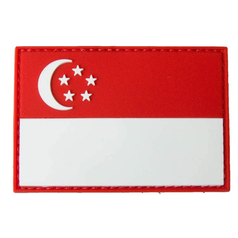 Singapore Flag PVC Patch, Velcro backed Badge. Great for attaching to your field gear, jackets, shirts, pants, jeans, hats or even create your own patch board.  Size: 7.5x5cm