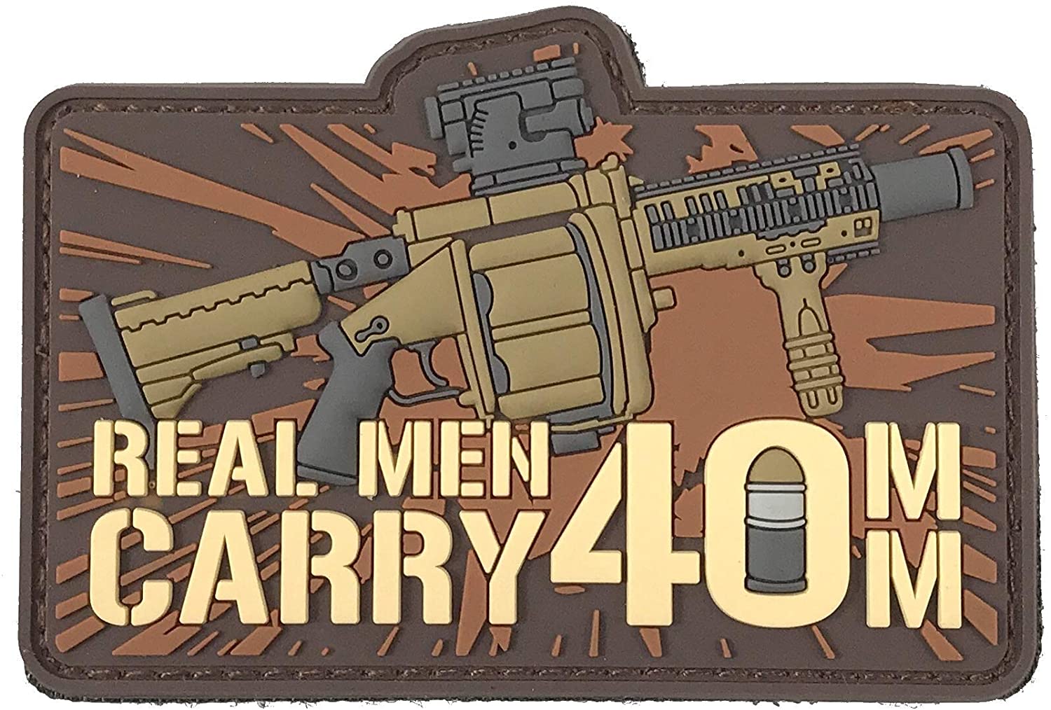 GUN - REAL MEN CARRY 40MM PVC Patch, Velcro backed Badge. Great for attaching to your field gear, jackets, shirts, pants, jeans, hats or even create your own patch board.  Size: 8.3x5cm