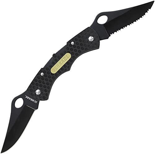 The Schrade SCH005DLB Double Lockback Folding Knife can make a great everyday carry pocket knife. This unique knife comes comes two blades in one package. One knife is serrated; the other is a plain edge blade. The lockback knife can be easily opened and closed quickly. Get one today and always have a backup knife in any situation.