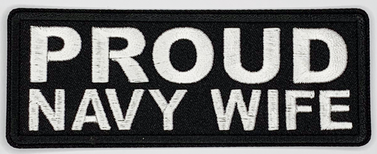 Proud navy wife Iron On Patch. Great for attaching to your jackets, shirts, pants, jeans, hats.  Size: 10.4X4cm