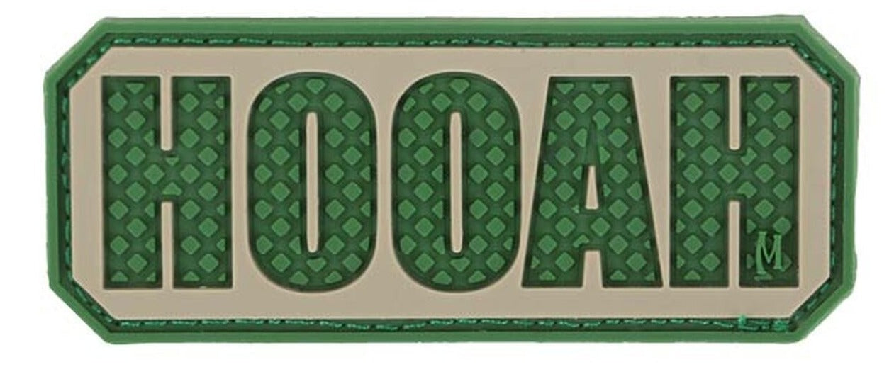 HOOAH PVC Patch, Velcro backed Badge. Great for attaching to your field gear, jackets, shirts, pants, jeans, hats or even create your own patch board.  Size: 6x2.5cm