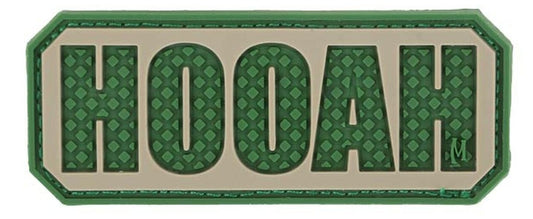 HOOAH PVC Patch, Velcro backed Badge. Great for attaching to your field gear, jackets, shirts, pants, jeans, hats or even create your own patch board.  Size: 6x2.5cm