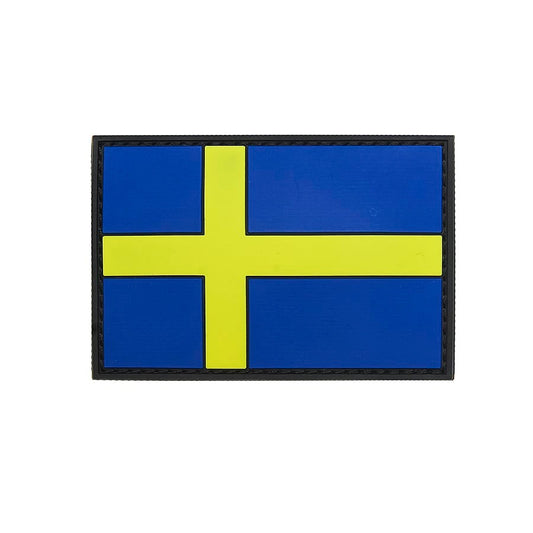 Swedish Flag PVC Patch, Velcro backed Badge. Great for attaching to your field gear, jackets, shirts, pants, jeans, hats or even create your own patch board.  Size: 7.5x5cm