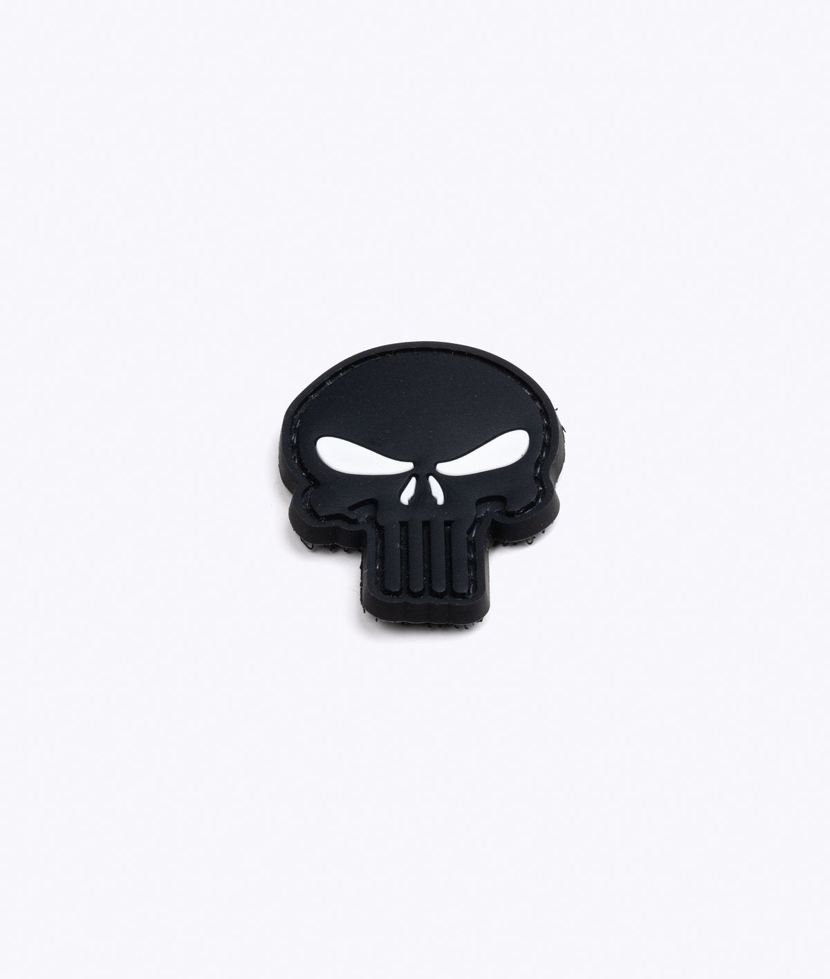 Skull Cut Out PVC Patch White Eyes, Velcro backed Badge. Great for attaching to your field gear, jackets, shirts, pants, jeans, hats or even create your own patch board.  Size: 5x4cm