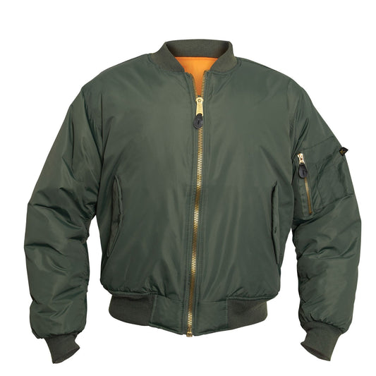 We took our classic MA-1 Flight Jacket and added an enhanced Nylon Outershell - offering maximum protection from the elements.   Fully Reversible Rescue Orange Nylon Lining Zippered Utility Pockets And Pen Pockets On The Left Arm For Easy Access Two Front Slash Pockets On The Outside And Inside The Jacket Zippered Front Closure With Classic MA-1 Pull Tab And Storm Flap Enhanced Nylon Material 100% Nylon Water Repellent Outer Shell MA-1 Flight Jacket With A Matte Finish SKU 2860