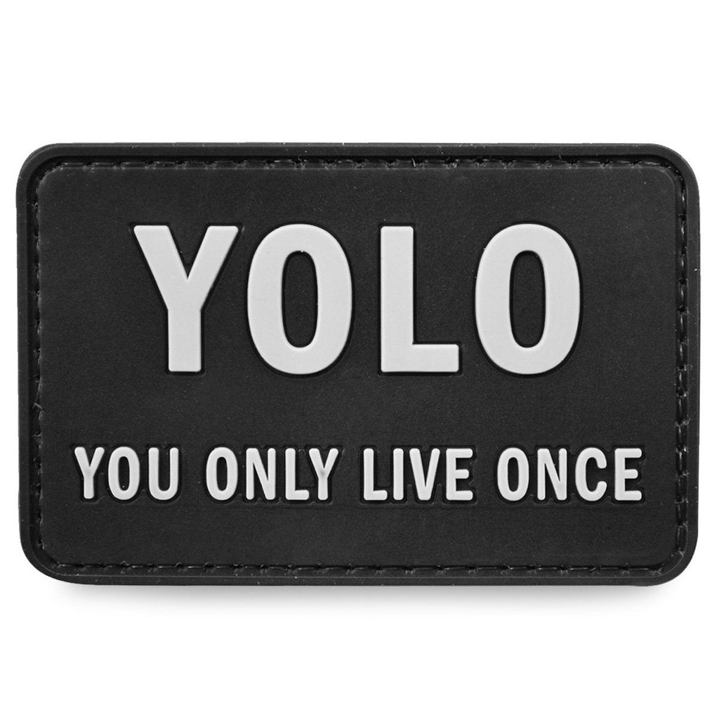 YOU ONLY LIVE ONCE PVC Patch, Velcro backed Badge. Great for attaching to your field gear, jackets, shirts, pants, jeans, hats or even create your own patch board.  Size: 7.5x5cm